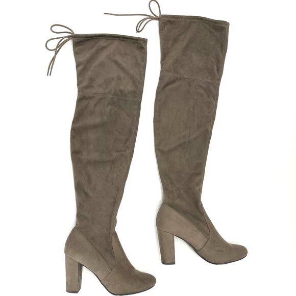 Heart In D Tan Thigh-High/Over-The-Knee Boot Size 8.5 Stretchy Block High Heel - Picture 1 of 9